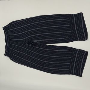 Loft Navy Pinstripe Wide Leg Crop Pants Elastic Waist Viscose XS
